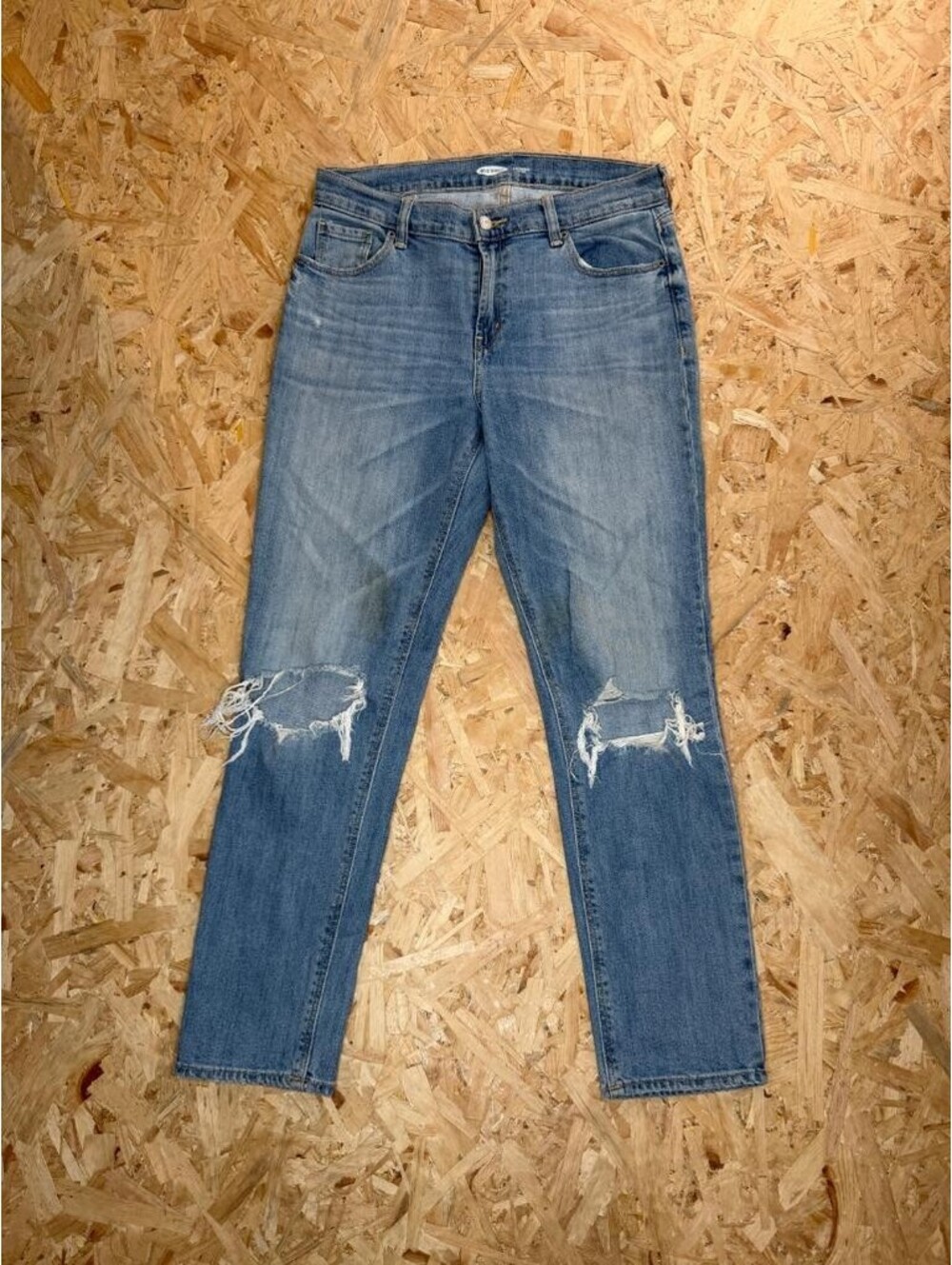 Old Navy Boyfriend Jeans Womens 4 Blue Denim Distressed Ripped Mid Rise Stretch